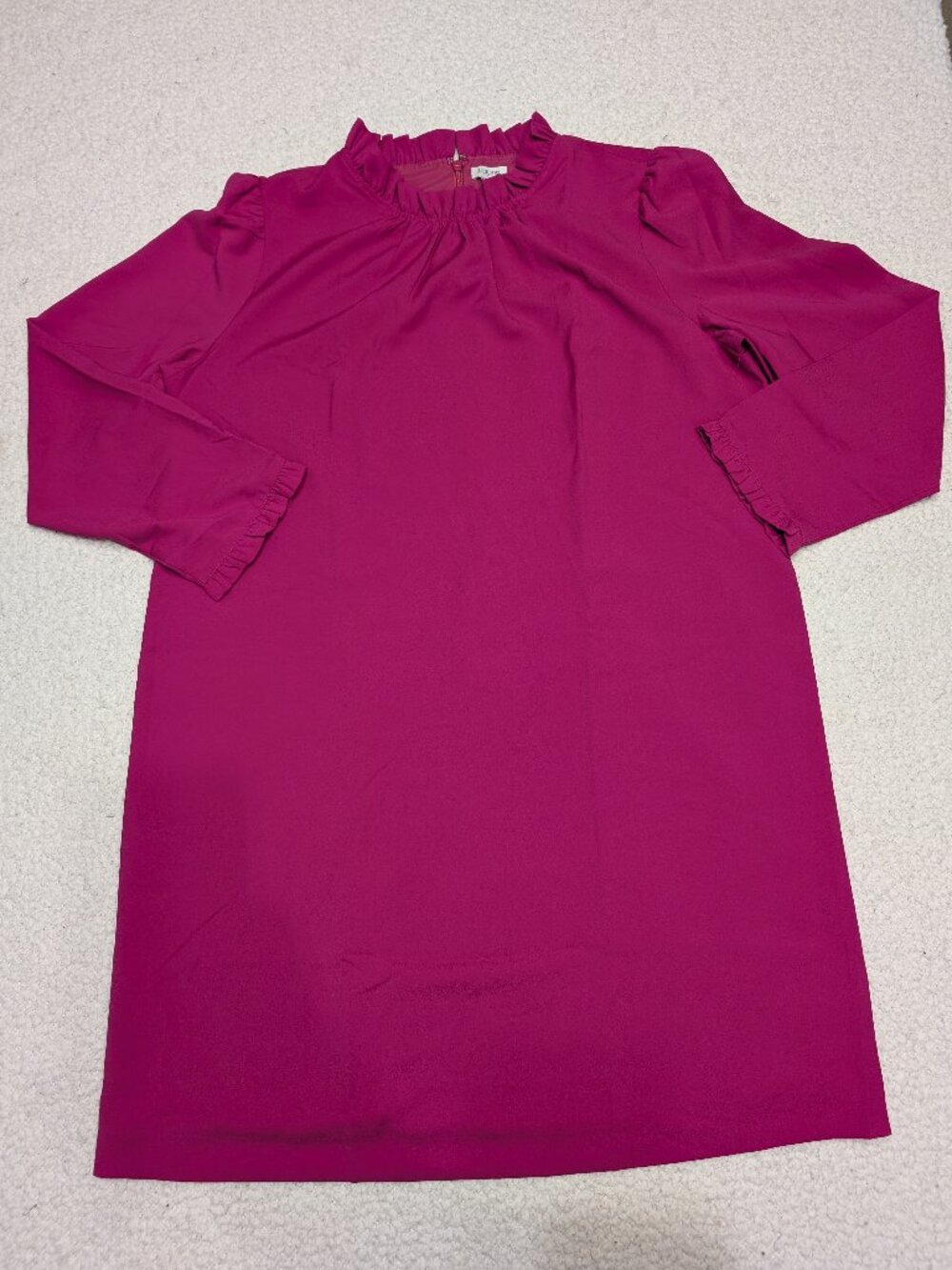 J.Crew Pink Ruffle Neck Shift Dress Size 16 Barbiecore
